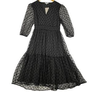 See and Be Seen Midi Dress Womens Large Lined Sheer Swiss Polka Dot Fairygrunge‎